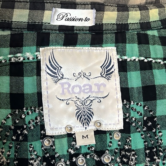 Roar Western Rock Urban Embroidered Plaid Button Up Embroidered Wings W Size M - Picture 11 of 15